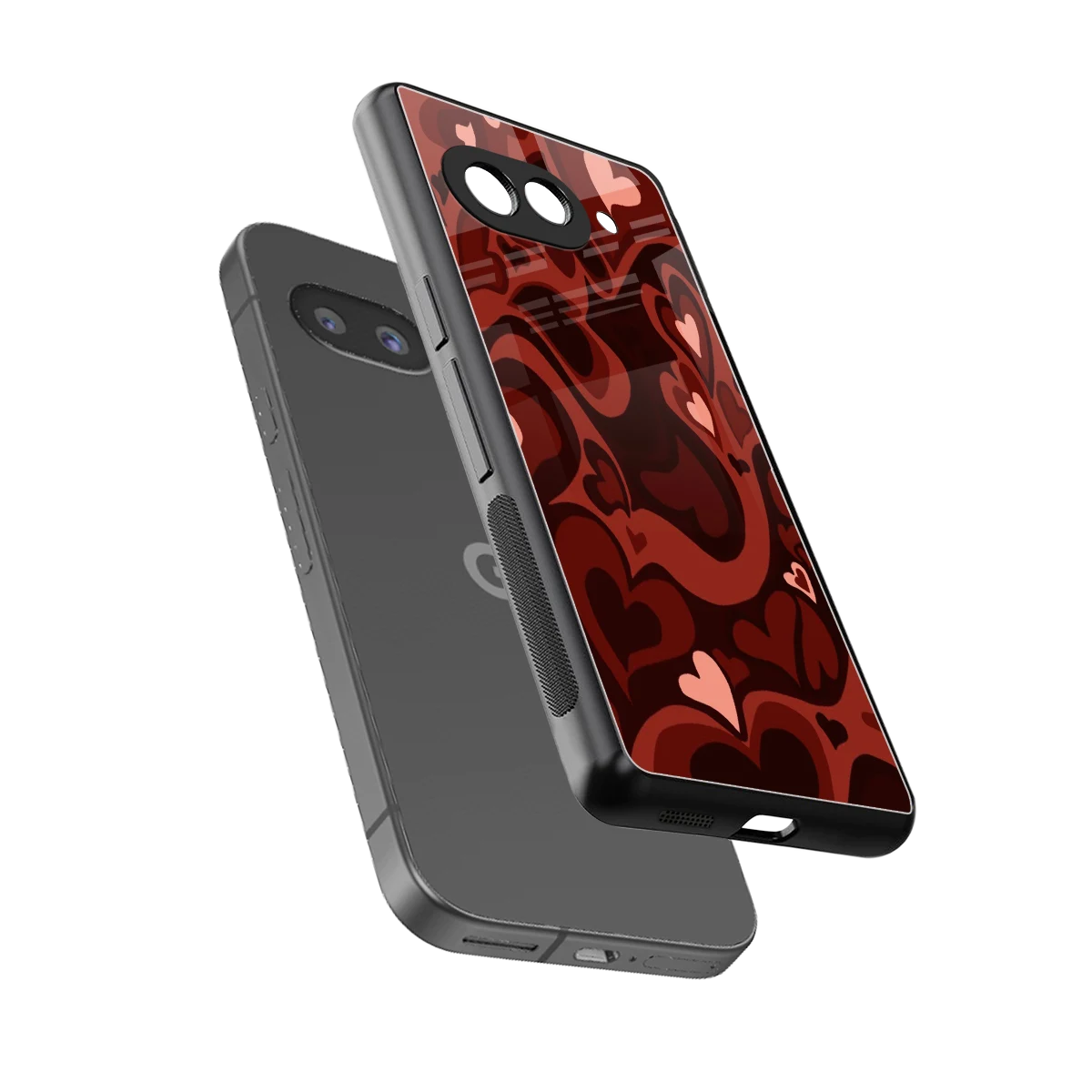 Y2K Red Meltdown Hearts sleek google pixel 10a cover with tempered glass back and TPU edges