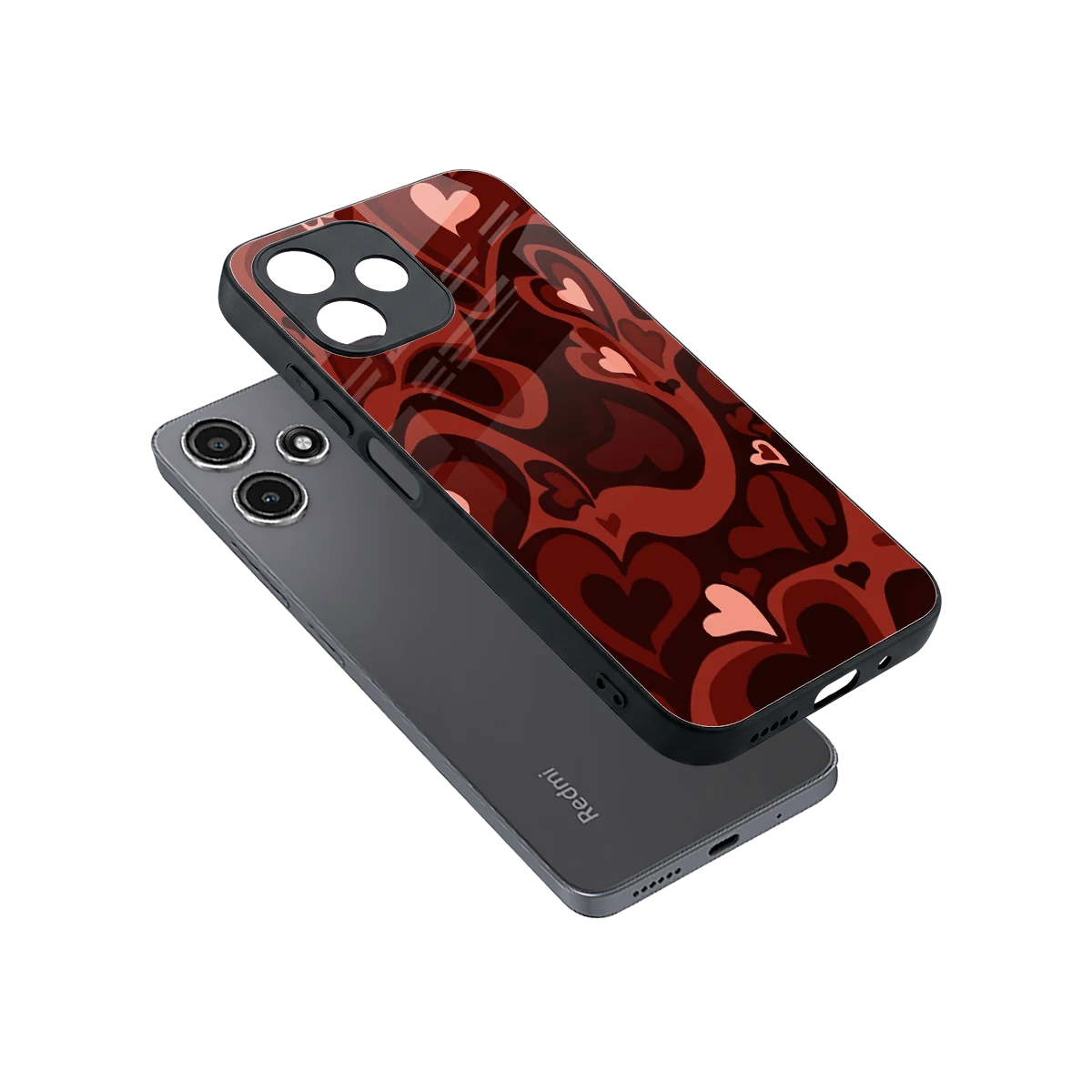 Y2K Red Meltdown Hearts sleek redmi 12 5g cover with tempered glass back and TPU edges