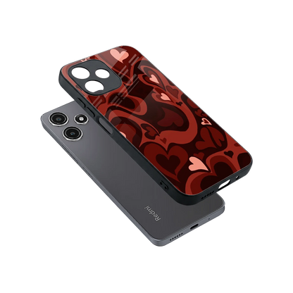 Y2K Red Meltdown Hearts sleek redmi 12 5g cover with tempered glass back and TPU edges