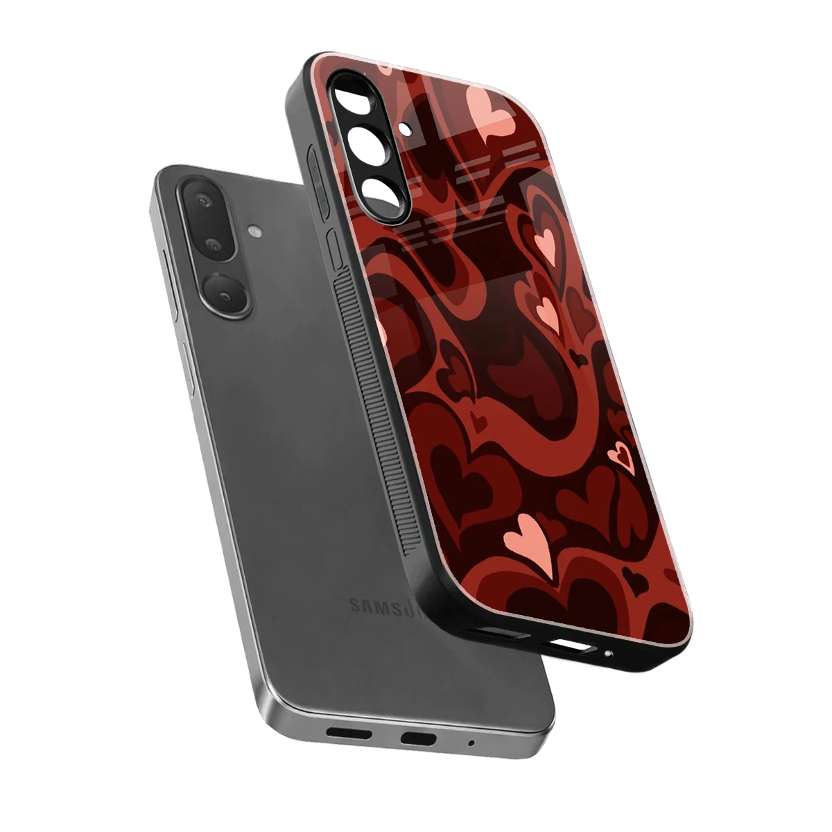 Y2K Red Meltdown Hearts sleek samsung galaxy m56 5g cover with tempered glass back and TPU edges