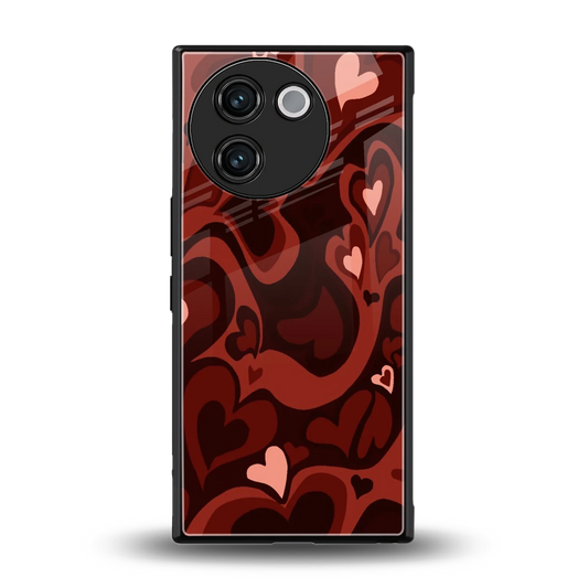 Y2K Red Meltdown Hearts back phone cover | glass case for vivo v30e
