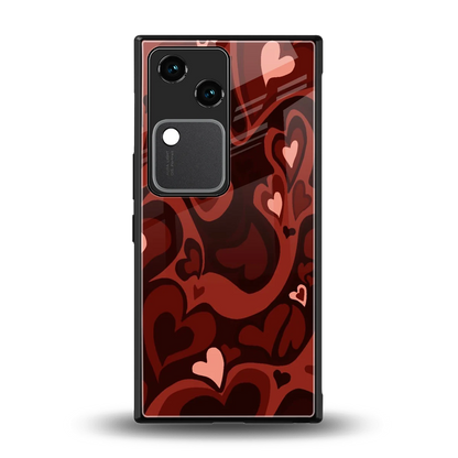 Y2K Red Meltdown Hearts back phone cover | glass case for vivo v30