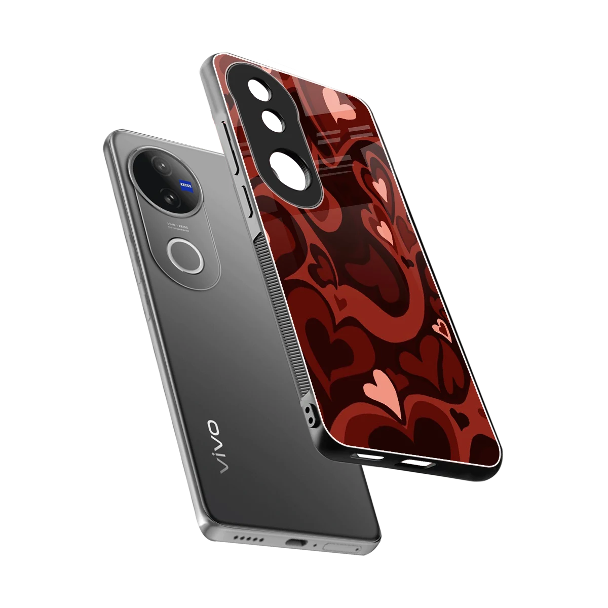 Y2K Red Meltdown Hearts sleek vivo v50 cover with tempered glass back and TPU edges