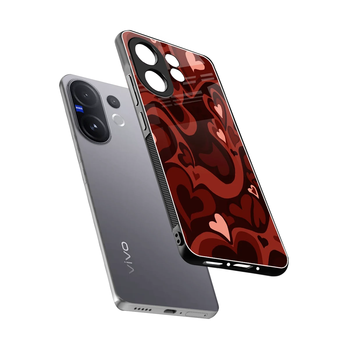 Y2K Red Meltdown Hearts sleek vivo v60 cover with tempered glass back and TPU edges