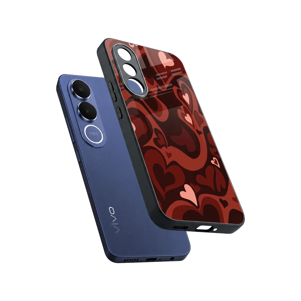 Y2K Red Meltdown Hearts sleek vivo v70 fe cover with tempered glass back and TPU edges