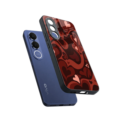 Y2K Red Meltdown Hearts sleek vivo v70 fe cover with tempered glass back and TPU edges