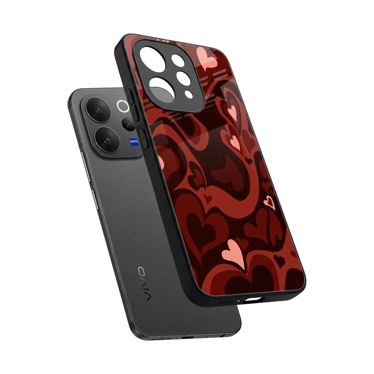 Y2K Red Meltdown Hearts sleek vivo v70 cover with tempered glass back and TPU edges