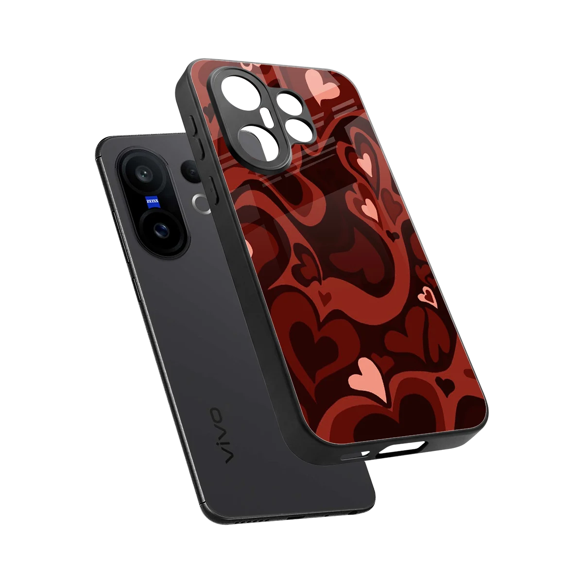Y2K Red Meltdown Hearts sleek vivo x200 fe cover with tempered glass back and TPU edges