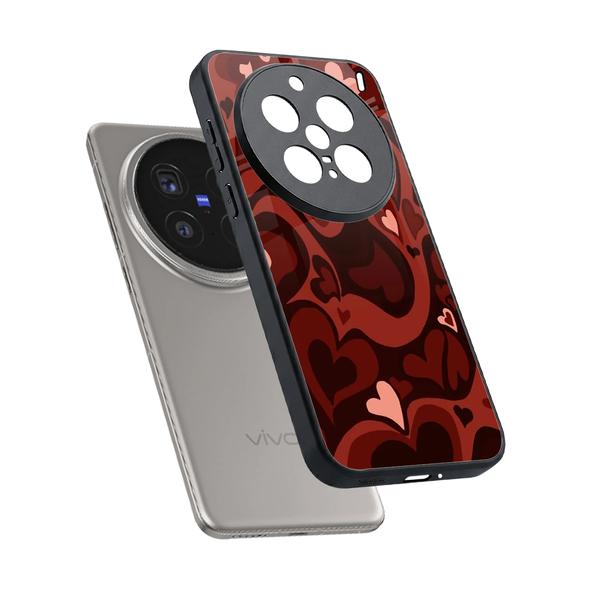 Y2K Red Meltdown Hearts sleek vivo x200 pro cover with tempered glass back and TPU edges