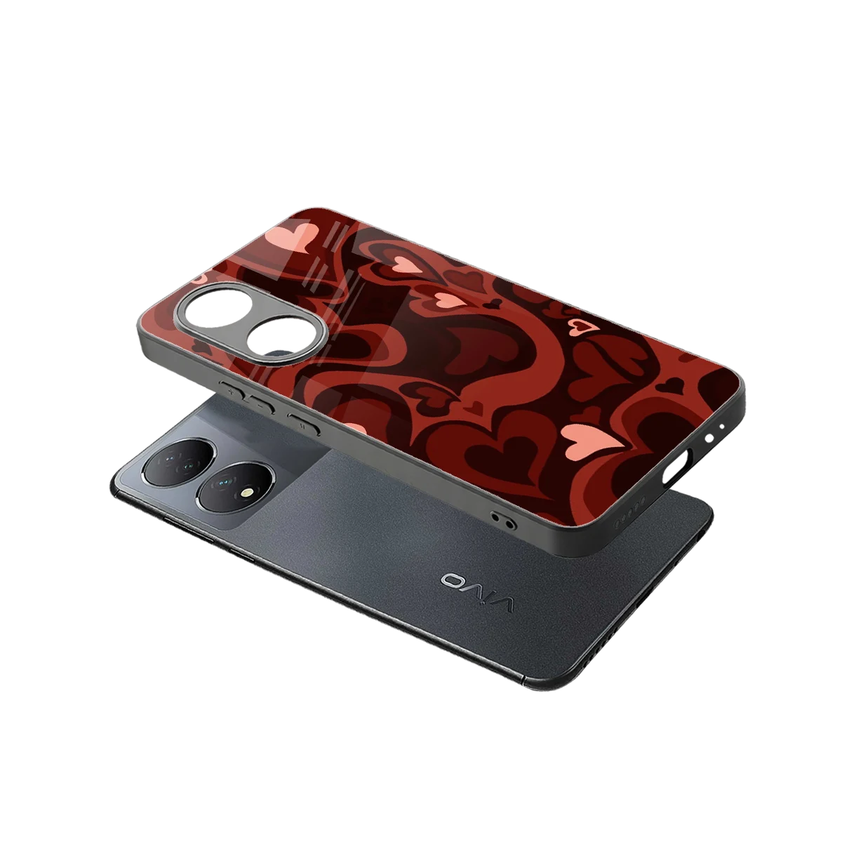 Y2K Red Meltdown Hearts sleek Vivo-y100 cover with tempered glass back and TPU edges