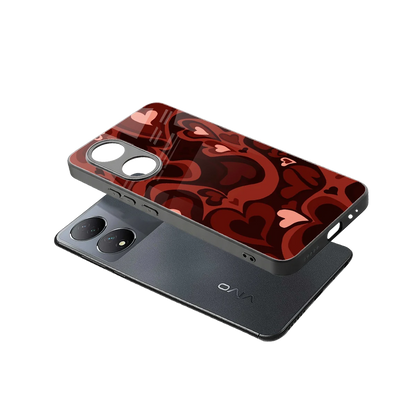 Y2K Red Meltdown Hearts sleek Vivo-y100 cover with tempered glass back and TPU edges