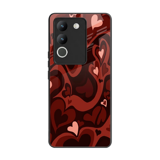 Y2K Red Meltdown Hearts back phone cover | glass case for vivo y200 5g
