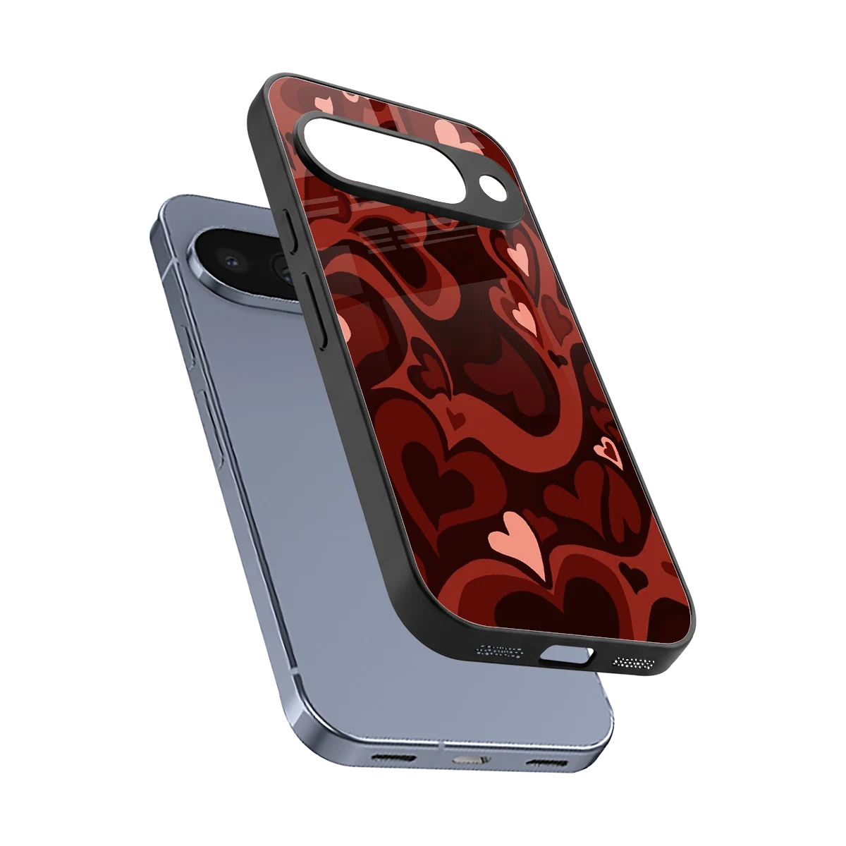 Y2K Red Meltdown Hearts sleek google pixel 10 cover with tempered glass back and TPU edges