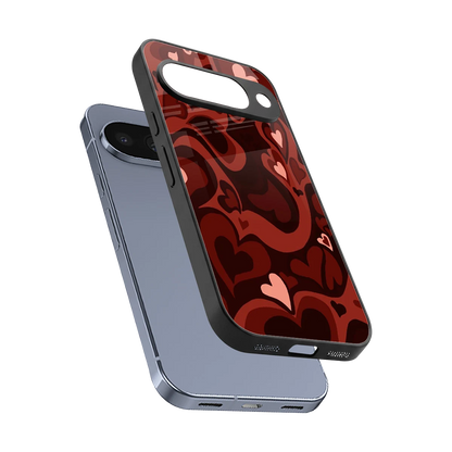 Y2K Red Meltdown Hearts sleek google pixel 10 cover with tempered glass back and TPU edges