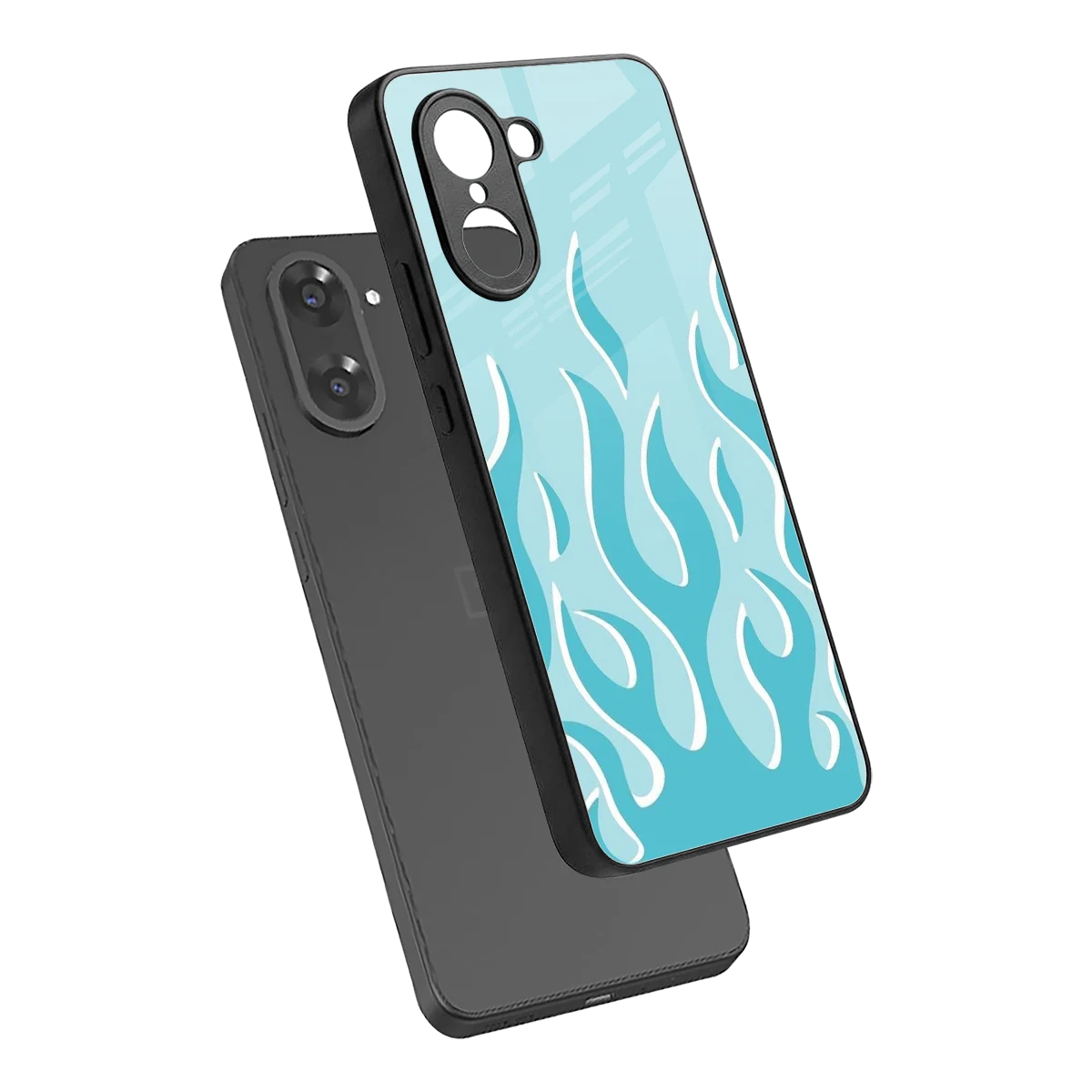 Y2K Retro Blue Flames sleek oneplus nord ce5 5g cover with tempered glass back and TPU edges