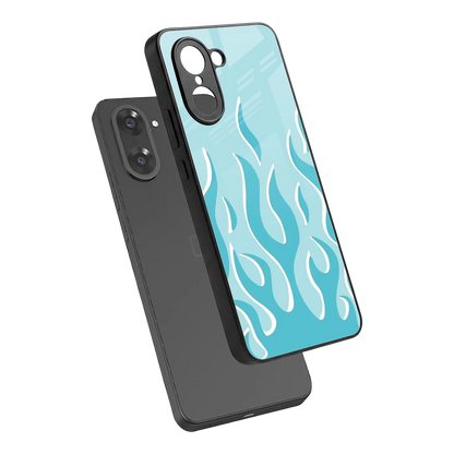 Y2K Retro Blue Flames sleek oneplus nord ce5 5g cover with tempered glass back and TPU edges