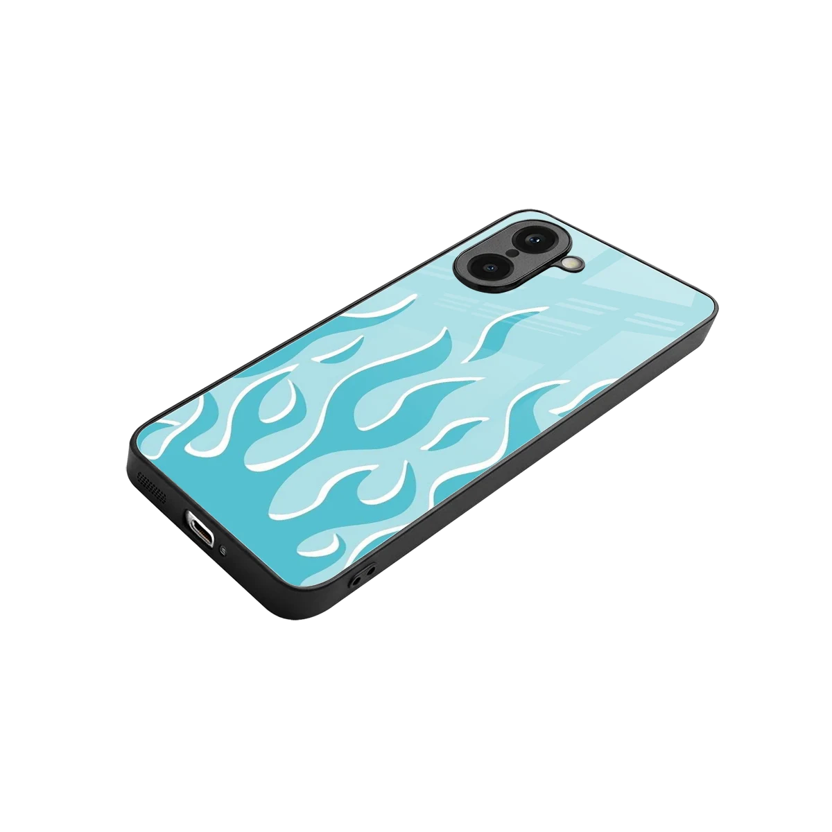 Y2K Retro Blue Flames stylish phone case for oneplus nord ce5 5g | glossy glass and slim fit