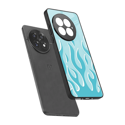 Y2K Retro Blue Flames sleek oneplus 13 cover with tempered glass back and TPU edges