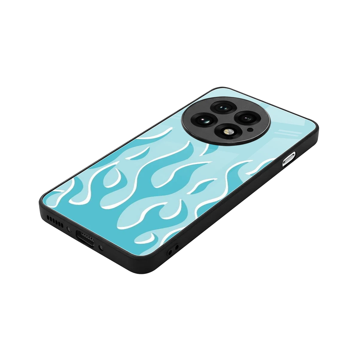 Y2K Retro Blue Flames stylish phone case for oneplus 13 | glossy glass and slim fit