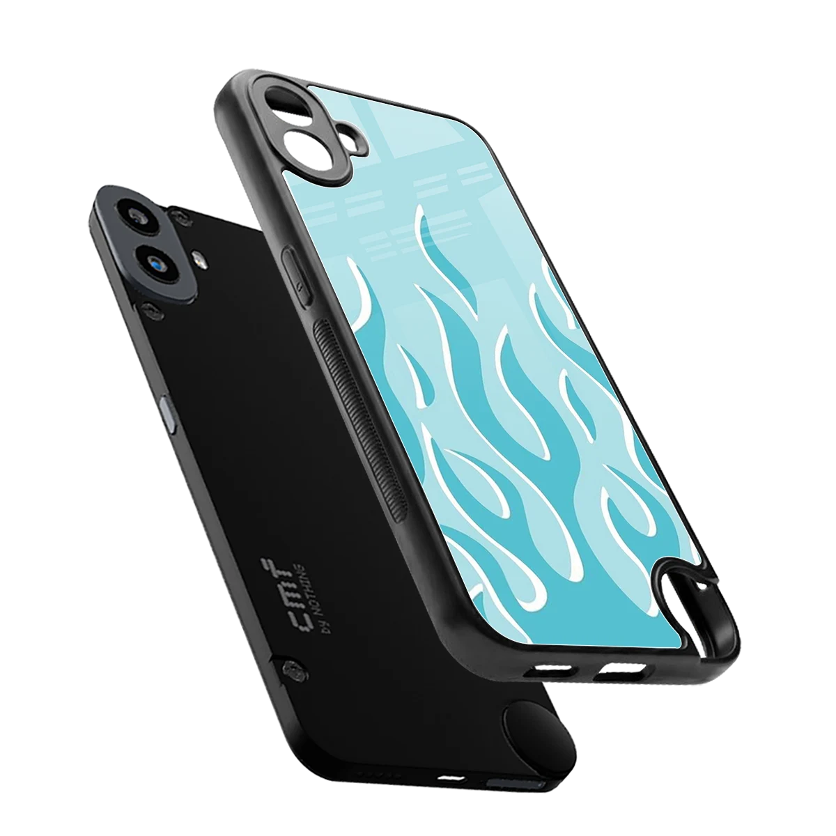 Y2K Retro Blue Flames sleek cmf nothing phone 1 cover with tempered glass back and TPU edges