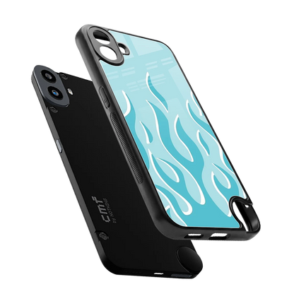 Y2K Retro Blue Flames sleek cmf nothing phone 1 cover with tempered glass back and TPU edges