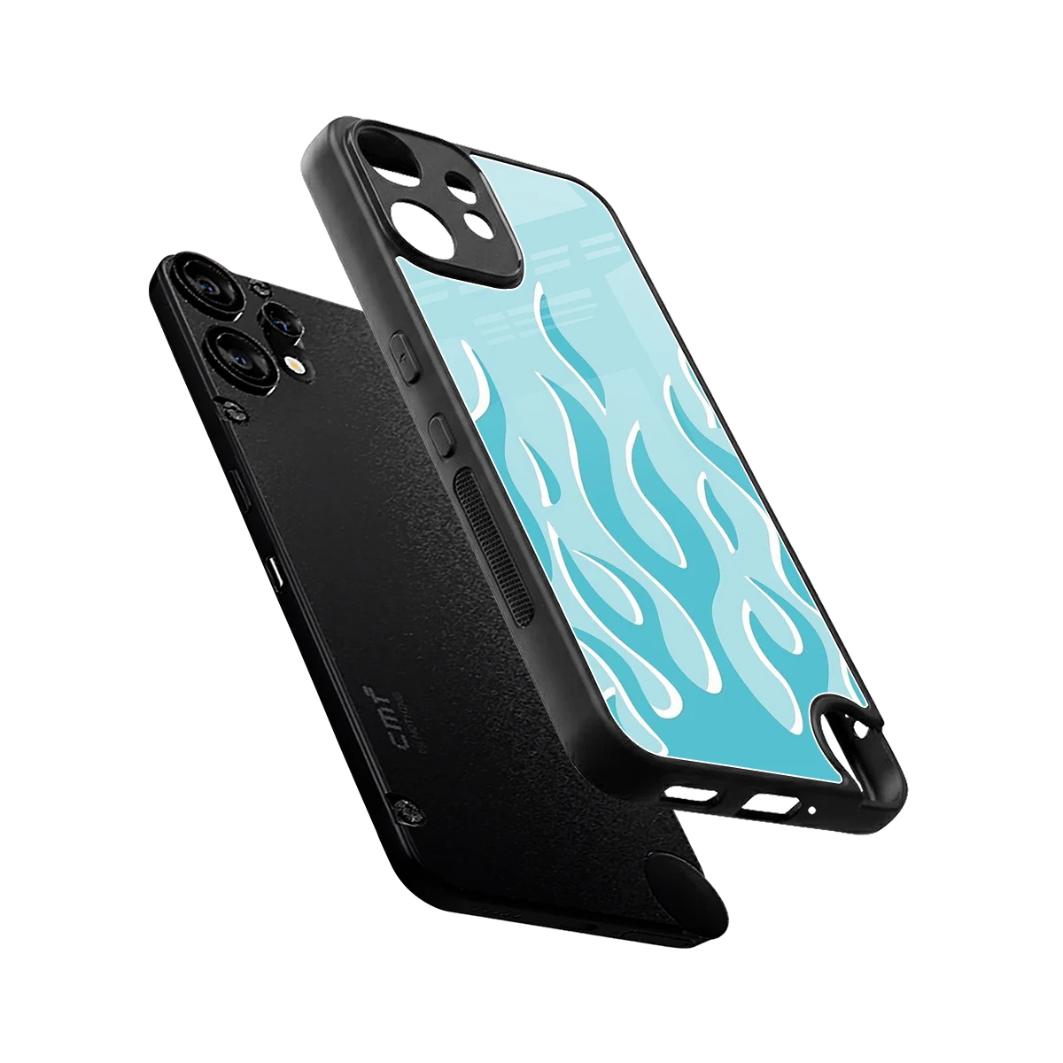 Y2K Retro Blue Flames sleek cmf nothing phone 2 pro cover with tempered glass back and TPU edges