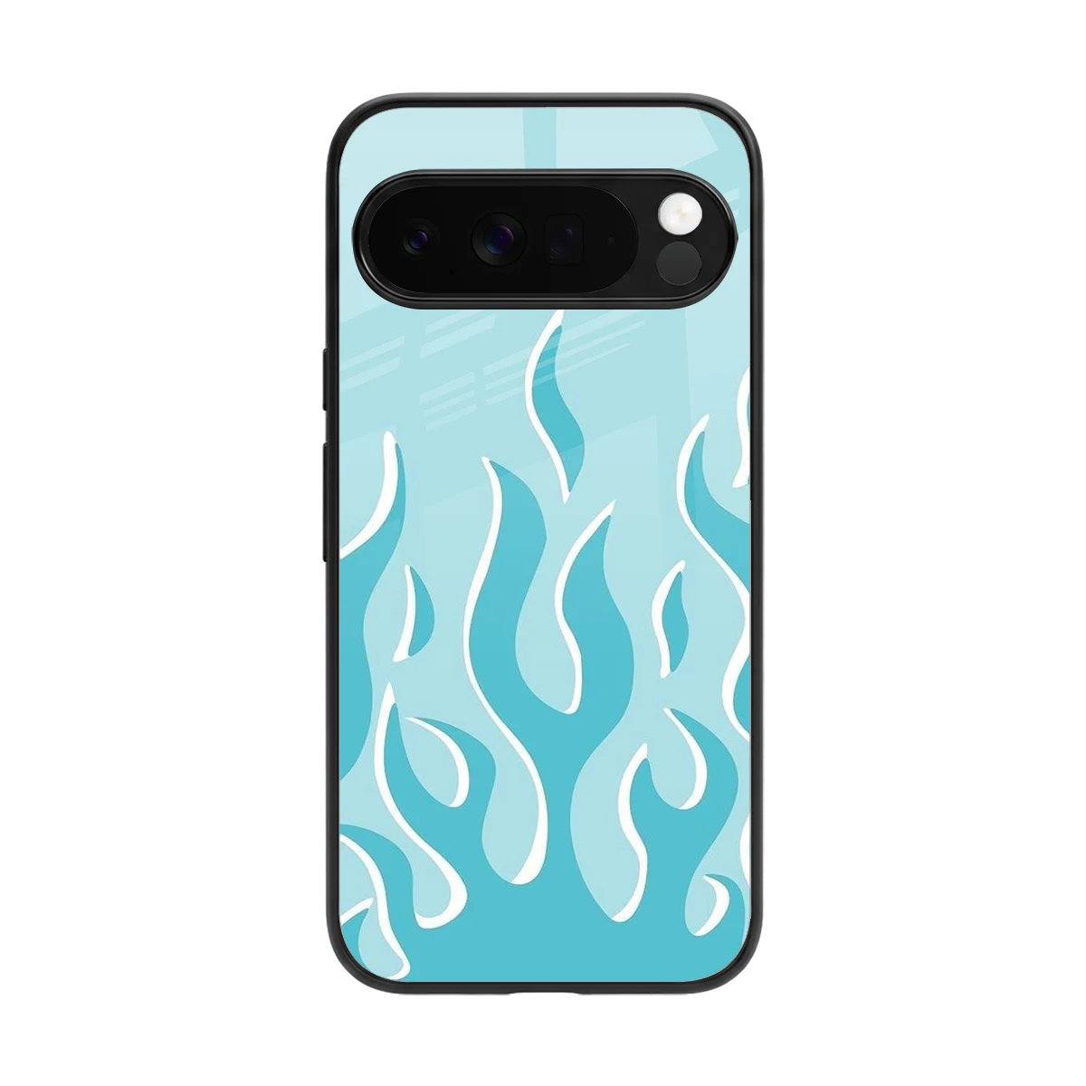 Y2K Retro Blue Flames back phone cover | glass case for google pixel 10 pro xl