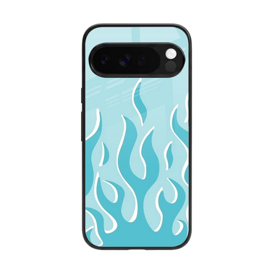 Y2K Retro Blue Flames back phone cover | glass case for google pixel 10 pro xl