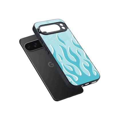 Y2K Retro Blue Flames sleek google pixel 10 pro xl cover with tempered glass back and TPU edges