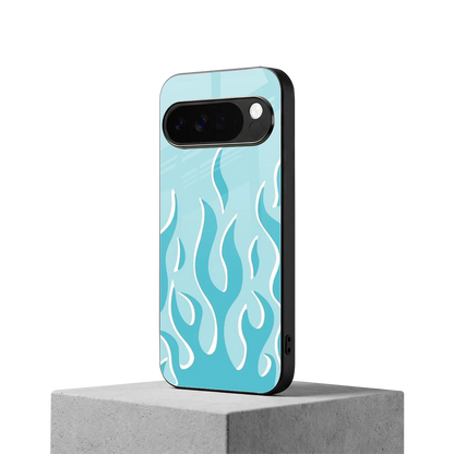 Y2K Retro Blue Flames google pixel 10 pro xl mobile cover | shockproof glass phone case