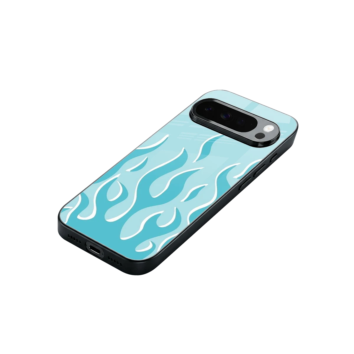 Y2K Retro Blue Flames stylish phone case for google pixel 10 pro xl | glossy glass and slim fit