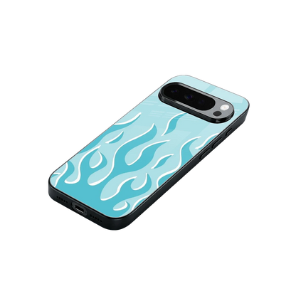 Y2K Retro Blue Flames stylish phone case for google pixel 10 pro xl | glossy glass and slim fit