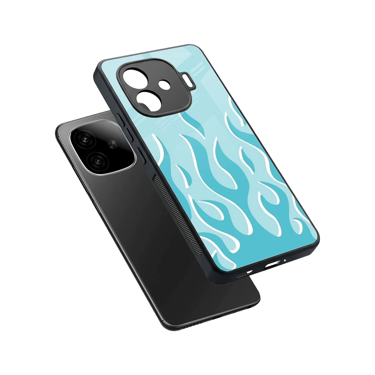 Y2K Retro Blue Flames sleek iqoo neo 10r 5g cover with tempered glass back and TPU edges