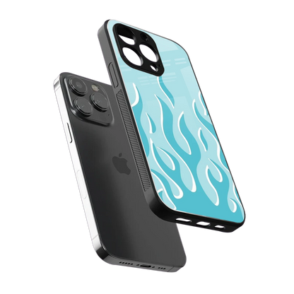 Y2K Retro Blue Flames sleek iphone 13 pro cover with tempered glass back and TPU edges