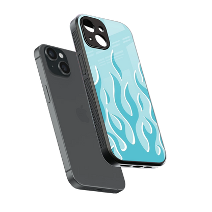 Y2K Retro Blue Flames sleek iphone 13 cover with tempered glass back and TPU edges