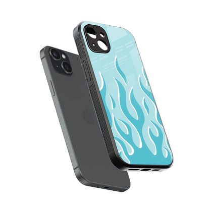 Y2K Retro Blue Flames sleek iphone 14 plus cover with tempered glass back and TPU edges
