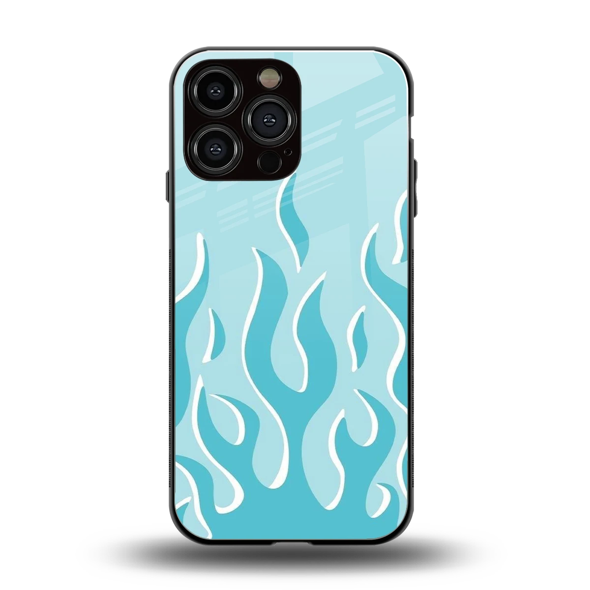 Y2K Retro Blue Flames back phone cover | glass case for iphone 15 pro max