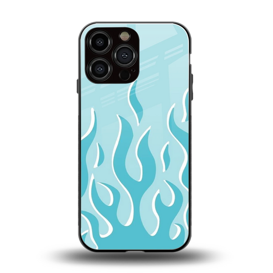 Y2K Retro Blue Flames back phone cover | glass case for iphone 15 pro max