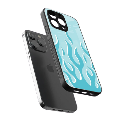 Y2K Retro Blue Flames sleek iphone 15 pro max cover with tempered glass back and TPU edges