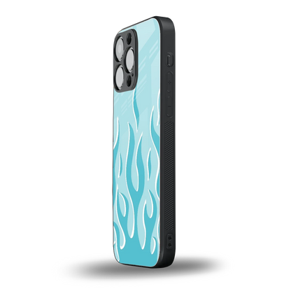 Y2K Retro Blue Flames iphone 15 pro max mobile cover | shockproof glass phone case