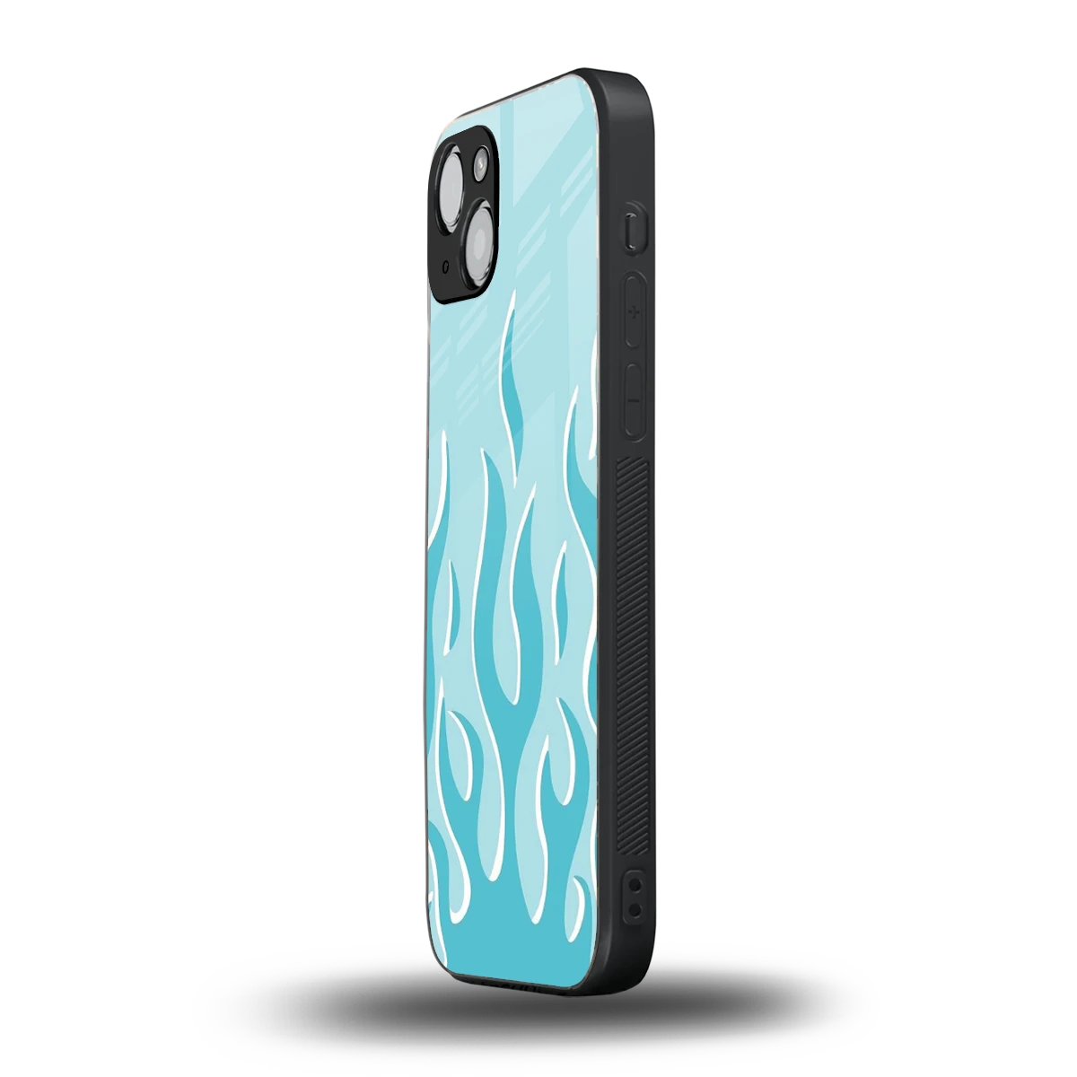 Y2K Retro Blue Flames iphone 15 mobile cover | shockproof glass phone case