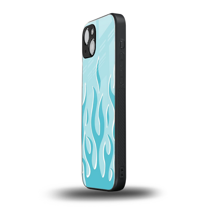 Y2K Retro Blue Flames iphone 15 mobile cover | shockproof glass phone case