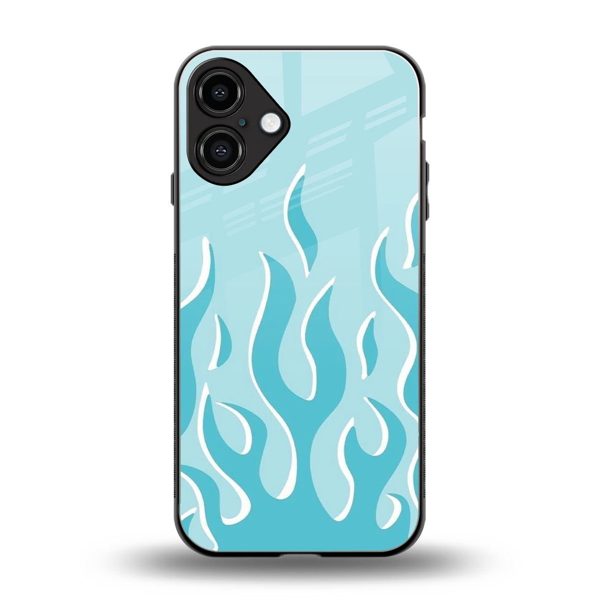 Y2K Retro Blue Flames back phone cover | glass case for iphone 16 plus