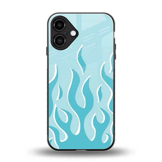 Y2K Retro Blue Flames back phone cover | glass case for iphone 16 plus