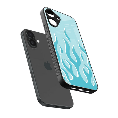 Y2K Retro Blue Flames sleek iphone 16 plus cover with tempered glass back and TPU edges