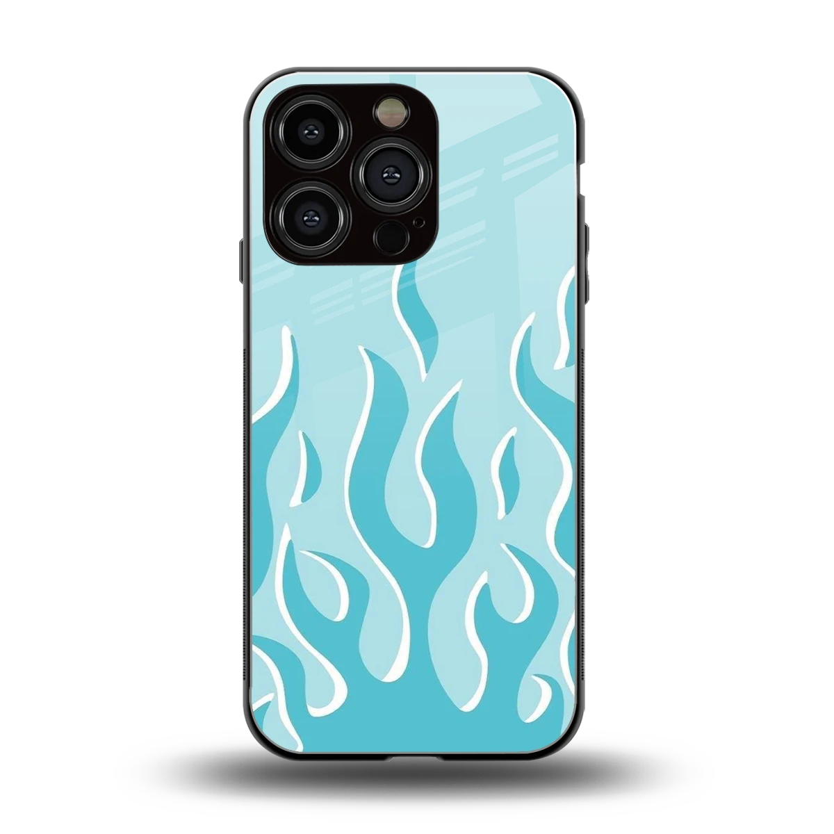 Y2K Retro Blue Flames back phone cover | glass case for iphone 16 pro