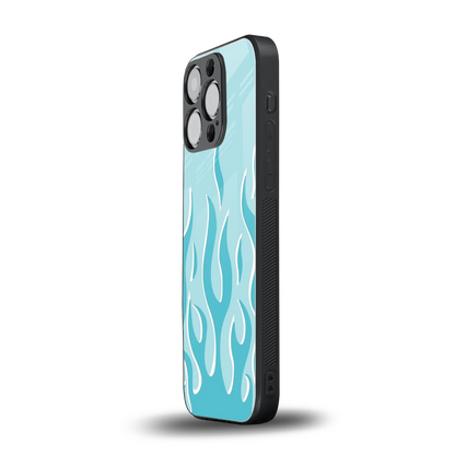 Y2K Retro Blue Flames iphone 16 pro mobile cover | shockproof glass phone case