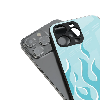 Y2K Retro Blue Flames stylish phone case for iphone xr | glossy glass and slim fit