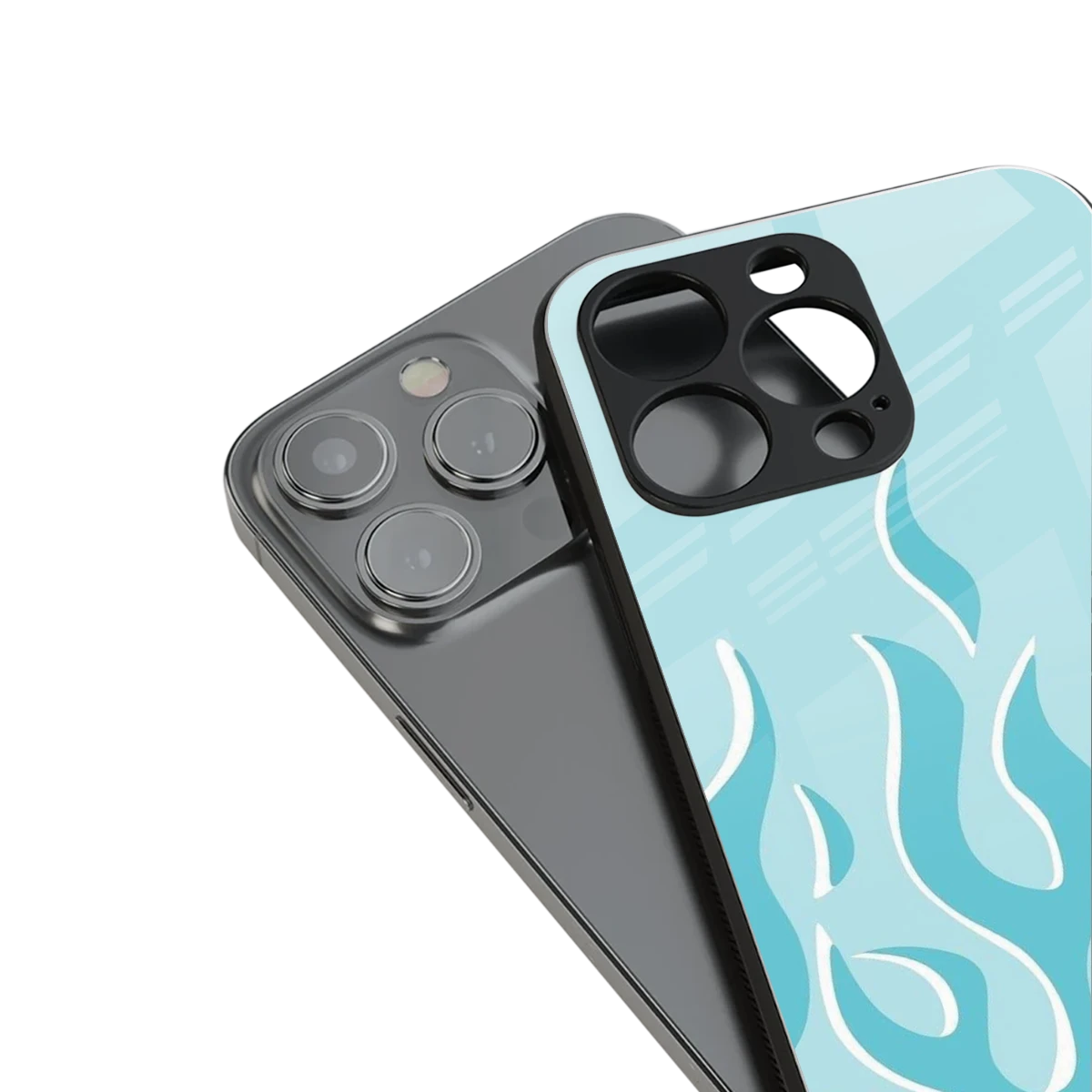 Y2K Retro Blue Flames stylish phone case for iphone 13 pro | glossy glass and slim fit
