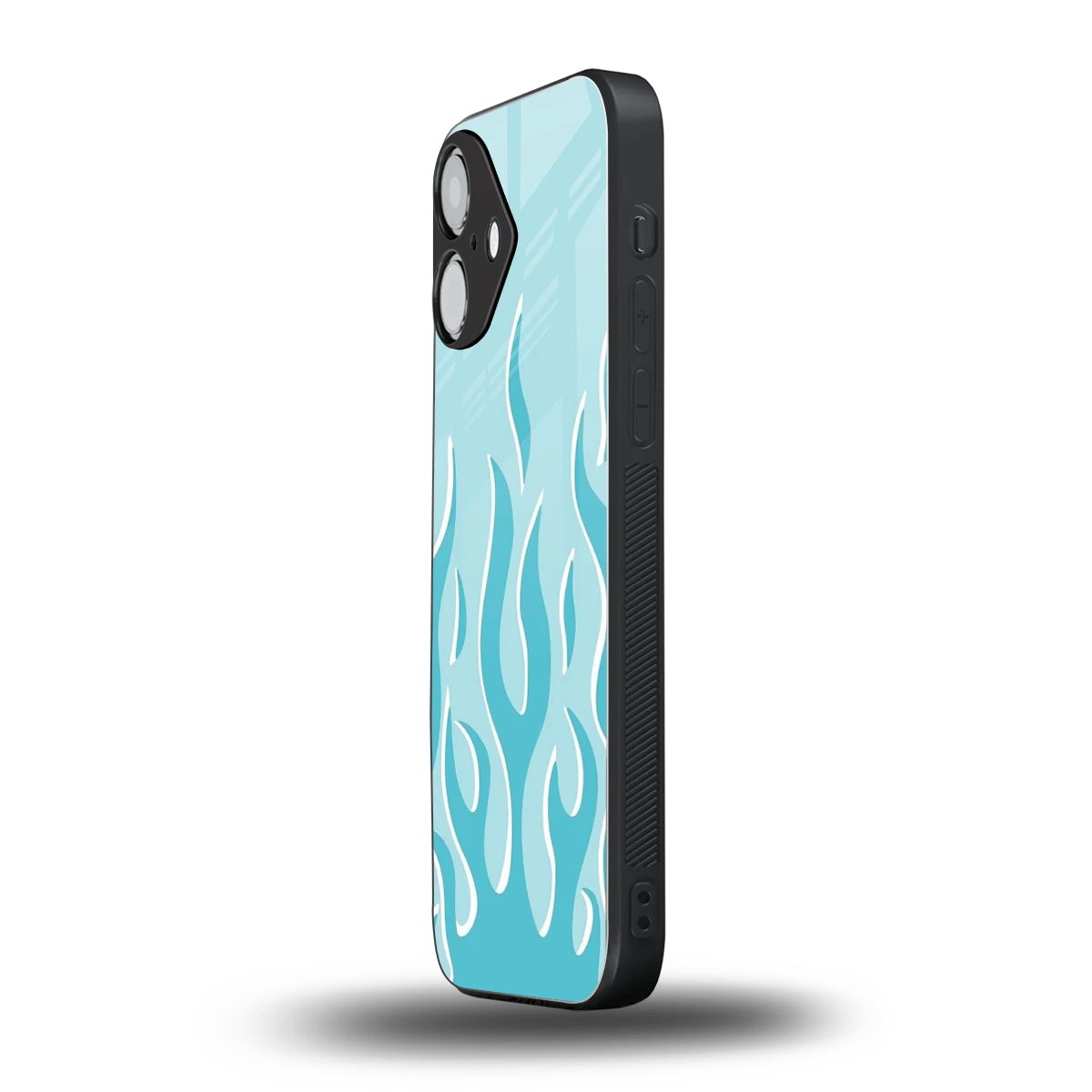 Y2K Retro Blue Flames iPhone 16 mobile cover | shockproof glass phone case